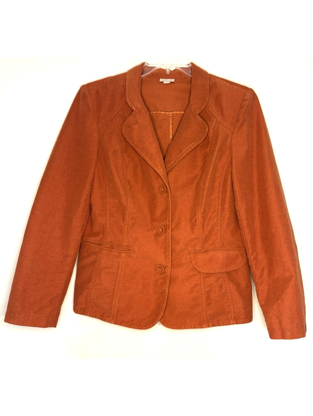 J Jill Women's Rust Burnt Orange Cotton Velvet Jacket Blazer 3 Button Sz 12T EUC